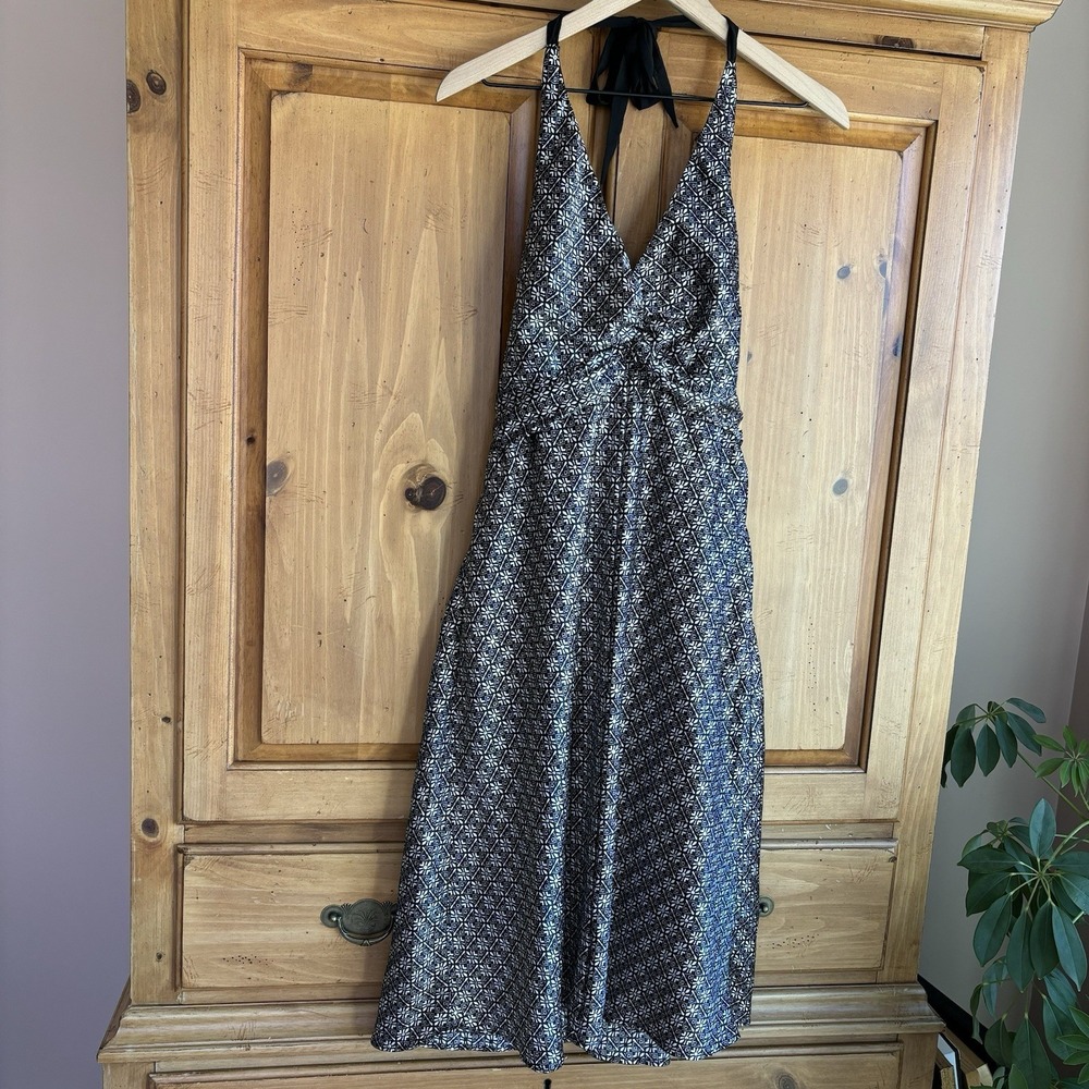 B. Moss Halter Babydoll Midi Slip Dress Y2K 12 Metallic Black Whimsigoth Dainty